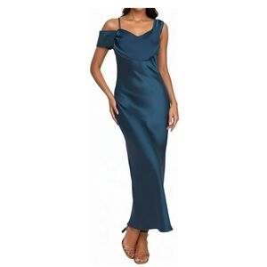 Satin Off The Shoulder Backless Maxi Dress for NWT Sz XS Peacock